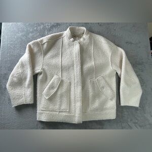 Free People Fleece Jacket Button Up Women’s Small White Off-White Pockets